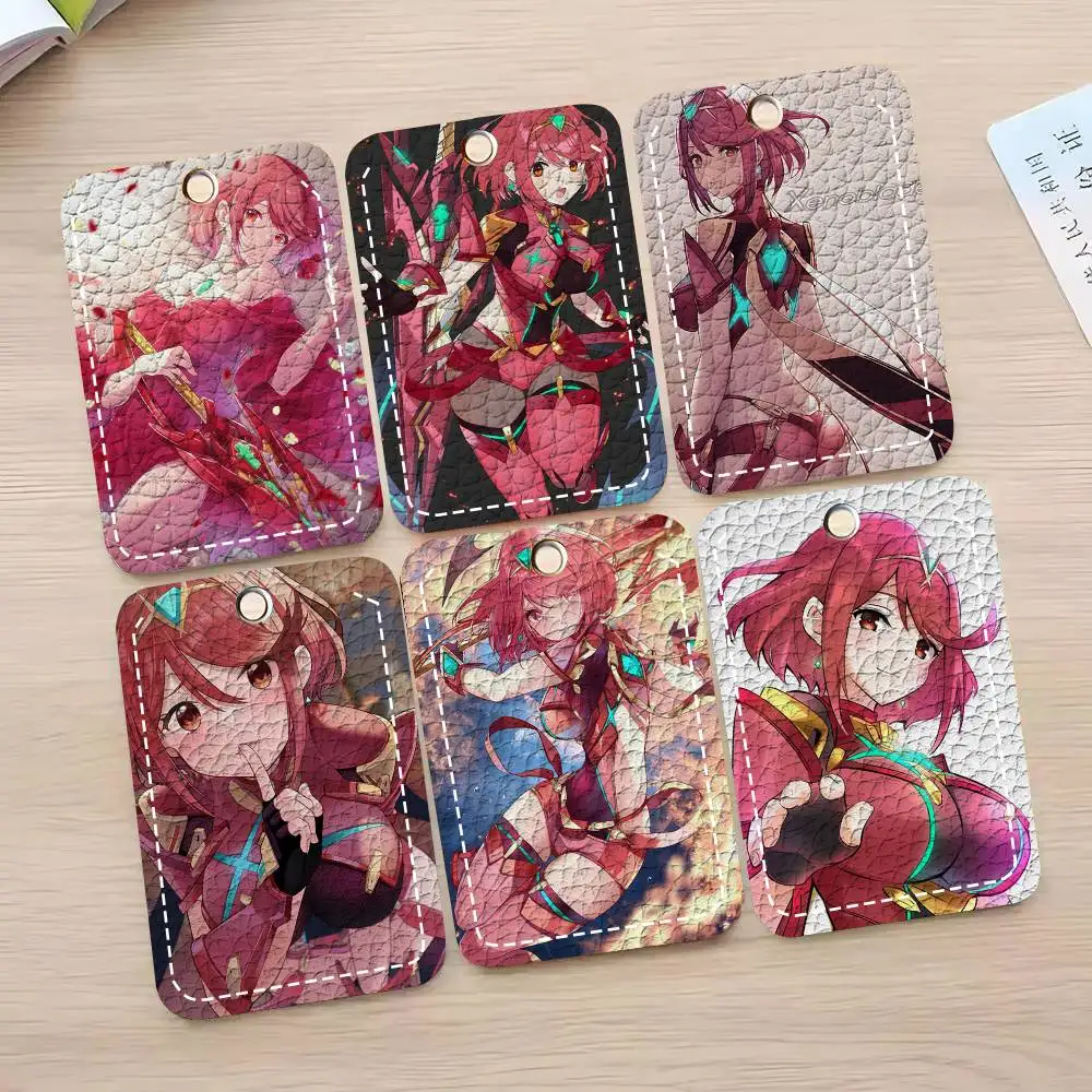 Pyra Animated Game X-Xenoblade Chronicles X Card Case Keychain Access Card Bag Key Tag Ring Leather Card Holder Key Ring Access