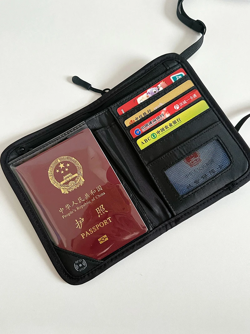 RFID Blocking Anti-Theft Passport Holder Wallet, Waterproof Crossbody Travel Document Organizer, Lightweight Mini Card Pouch
