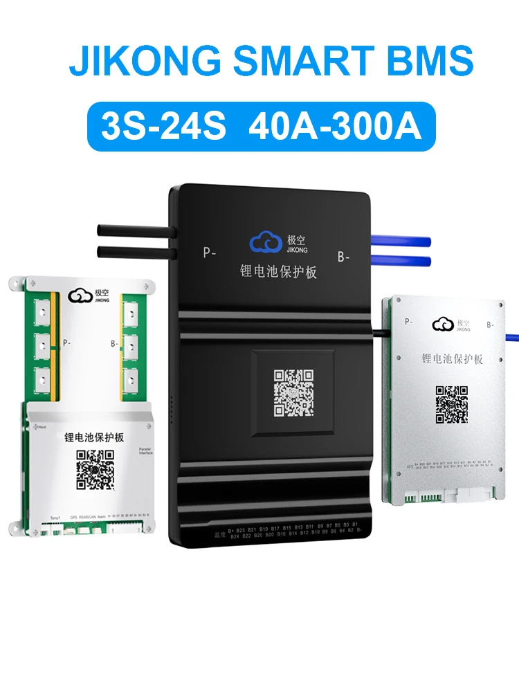 JIKONG V19 Smart BMS 4S ~ 24S BT affichage chaleur peut 0.4 ~ 2A courant 40A 100A 200A 300A équilibreur actif pour batterie Li-ion LiFePo4 Lto