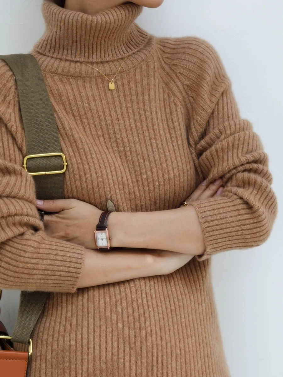 Maglione di cachemire a collo alto da donna, fossa calda allentata, maglione fondo, fascia alta, puro, autunno e inverno, 100%