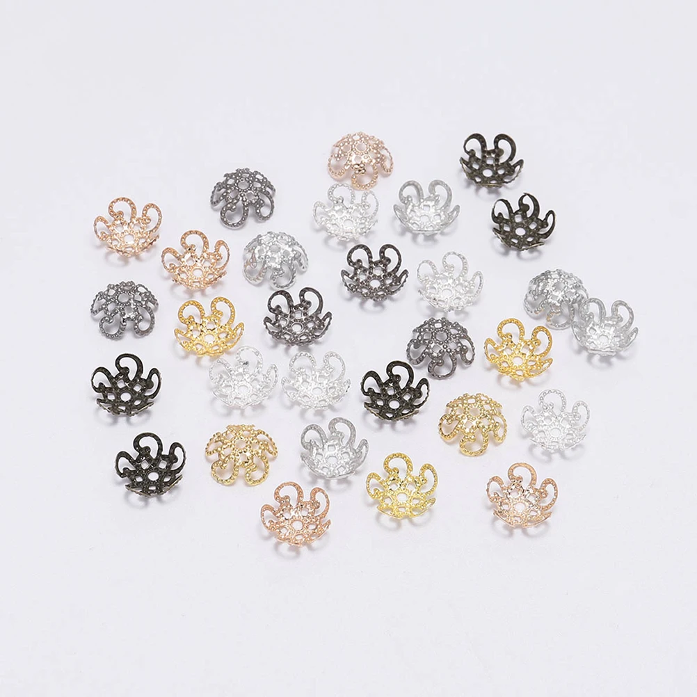 

600 Pcs Multi-purpose Jewelry Making End Caps Hollow Out Assorted Color Metal Flower Bead Spacer Findings
