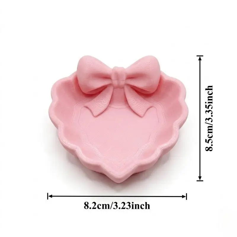 Heart Shape 3D Printed Jewelry Organizer with Pink Bow Pretty Desktop Tray for Rings Earrings Gift