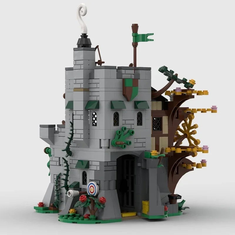 Modèle de château militaire médiéval, briques de construction MOC, technologie lavés-poste forestier, blocs modulaires, cadeau de Noël, ensembles de jouets de bricolage, assemblage