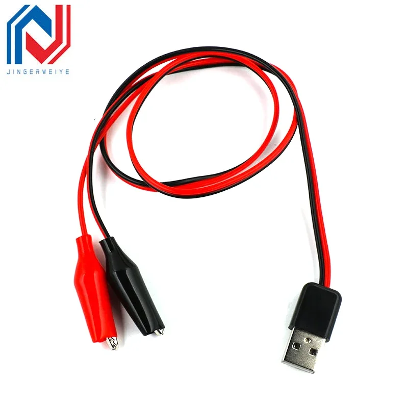 Alligator Test Clips Clamp to USB Male / USB Female Connector Power Supply Adapter Wire 58cm Cable Red and Black