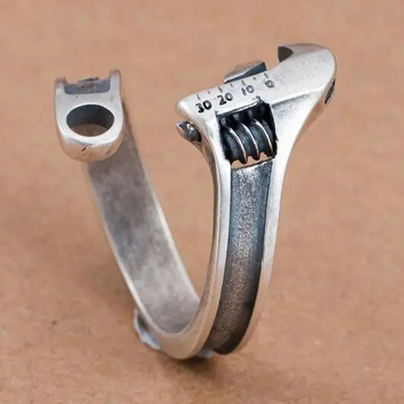 Fashion Retro Wrench Opening Adjustable Size Metal Ring Men's Hip Hop Rock Party Jewelry Gift-New