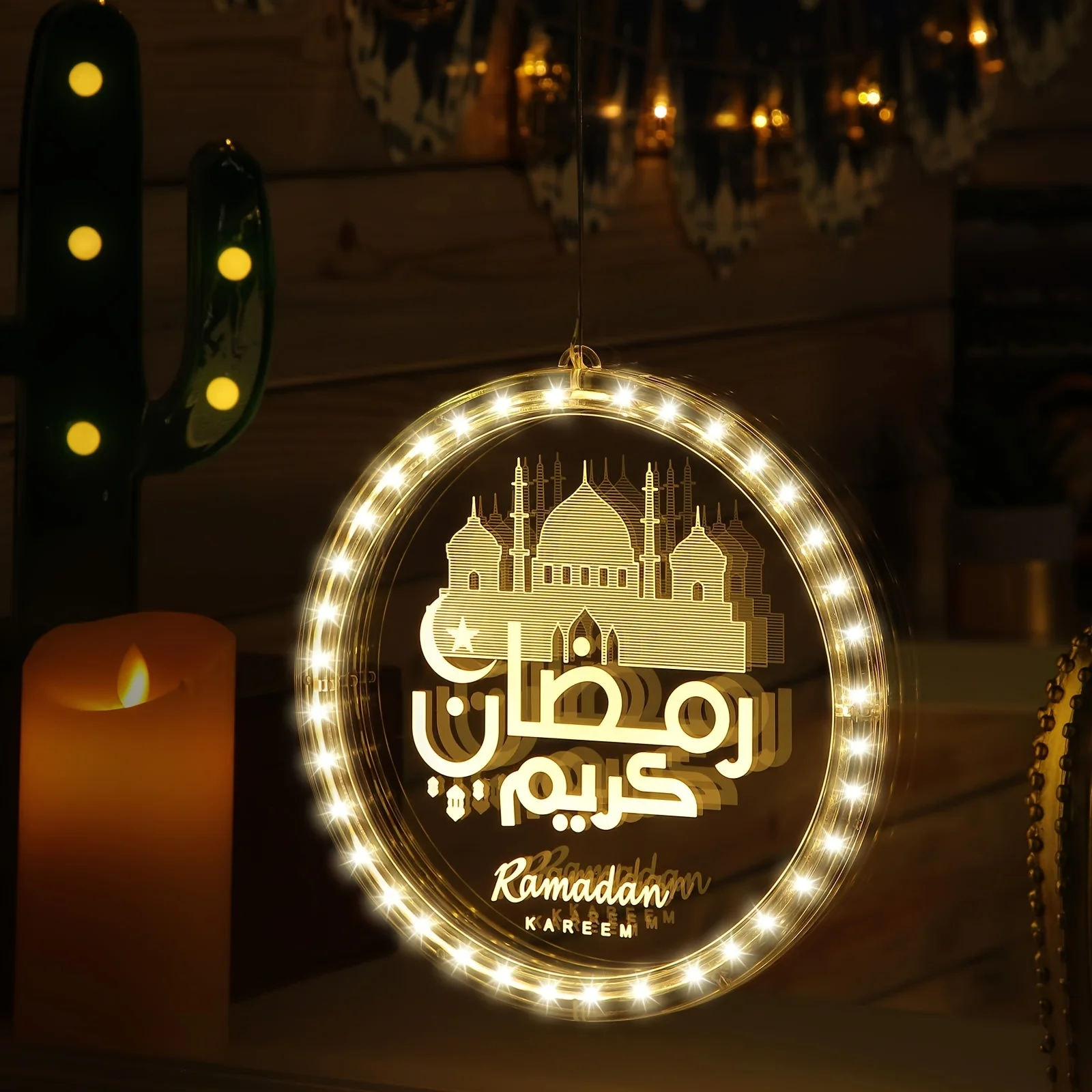 Eid Ramadan Decorative Window Lights Moon Star LED Lights Ramadan Lights Decorations for Eid Mubarak Xmas Eve Wall Pathway Patio