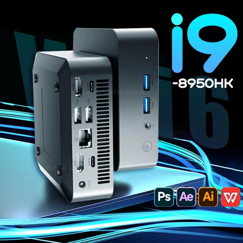 2025 Windows 11 Pro كمبيوتر صغير كور i9 8950HK 16GB DDR4 512GB 1 تيرا بايت كمبيوتر ألعاب واي فاي 6 USB 4K كمبيوتر مكتبي صغير محمول