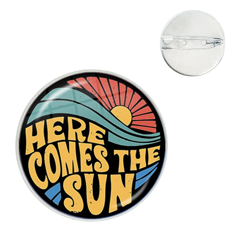 Here Comes the Sun Cartoon Brooch Pins Badge Glass Gems Metal Pin For Clothes Hat Accessories