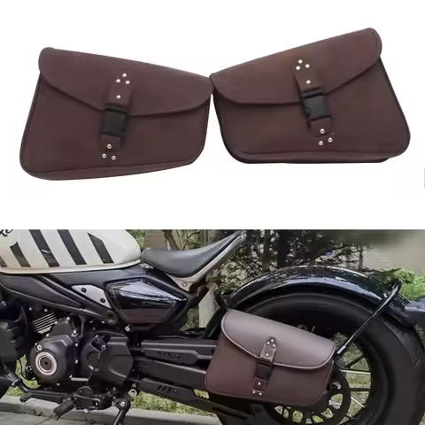 Brown Motorcycle Leather Saddle Bag Luggage Side Tool Bag Universak Fit for Honda Yamaha Suzuki Harley Sportster XL 883 XL1200