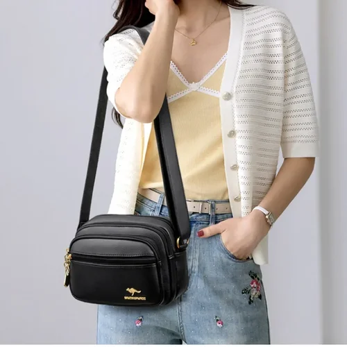 Imagen 2 del producto Bolso de cuero suave de alta calidad, bandolera de hombro a la moda para mujer, bolso resistente al desgaste con múltiples bolsillos, bolso de lujo para mujer