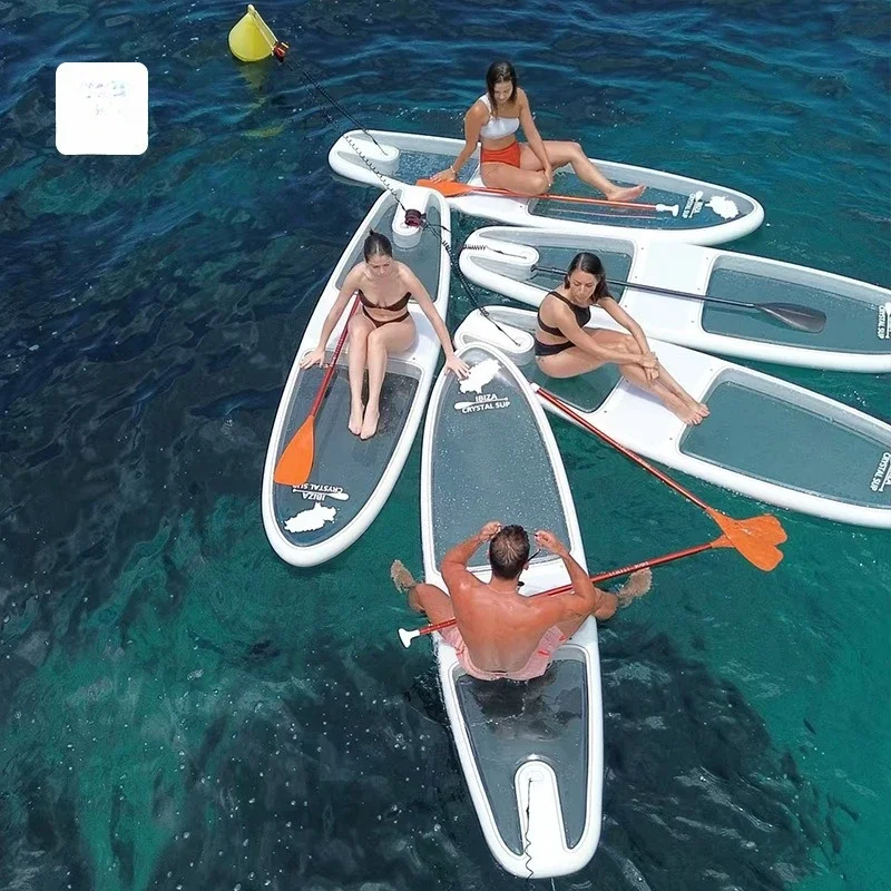 Hot Sale Segmented Stand Up Surf Board Type Pulp Board Outdoor Sports Goods Transparent Crystal Paddle Board Set