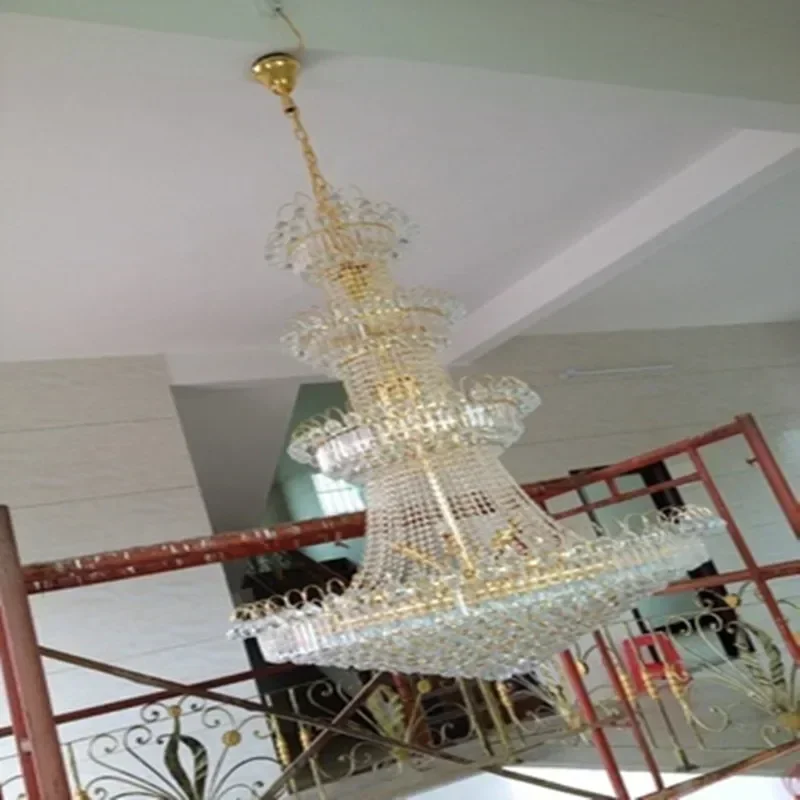 

Золотая хрустальная люстра для гостиной, пентхаус, напольный дом, большая вилла, министра, лестница, лампа, декоративное освещение