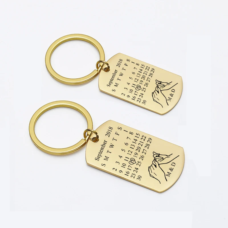 Personalized Calendar Keyring Customized Engraved Date Keychain Anniversary For Boyfriend Girlfriend Couple Husband Gift