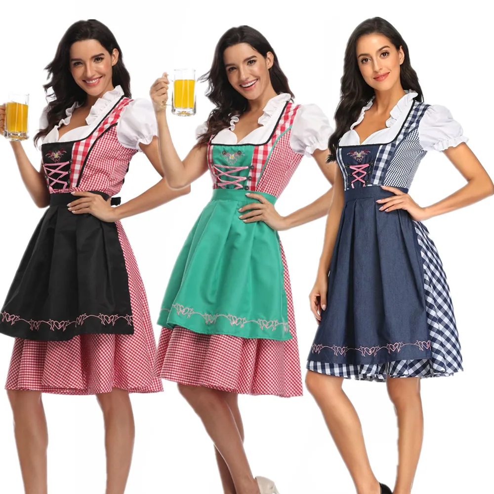 

Леди Октоберфест костюм баварский национальный розовый клетчатый костюм-дирндль косплей карнавал Хэллоуин нарядное праздничное платье