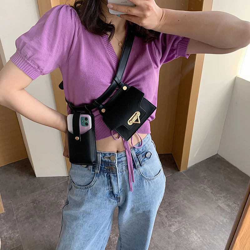 2023 neue 2Pcs Taille Taschen für Frauen Hohe Qualität PU Brust Tasche Designer Bodypack Nette Taille Pack Luxus Geldbörse umhängetasche – Detail 2