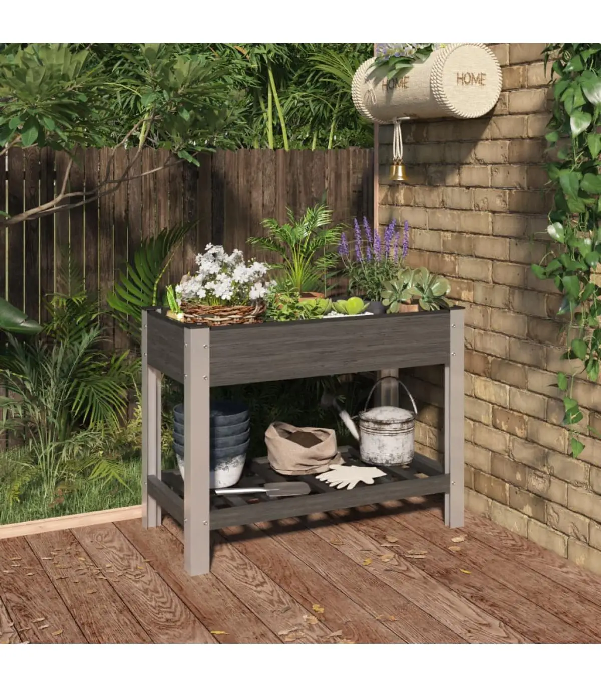 Planters and planters garden flowerbed with WPC shelf gray 100x50x75 cm