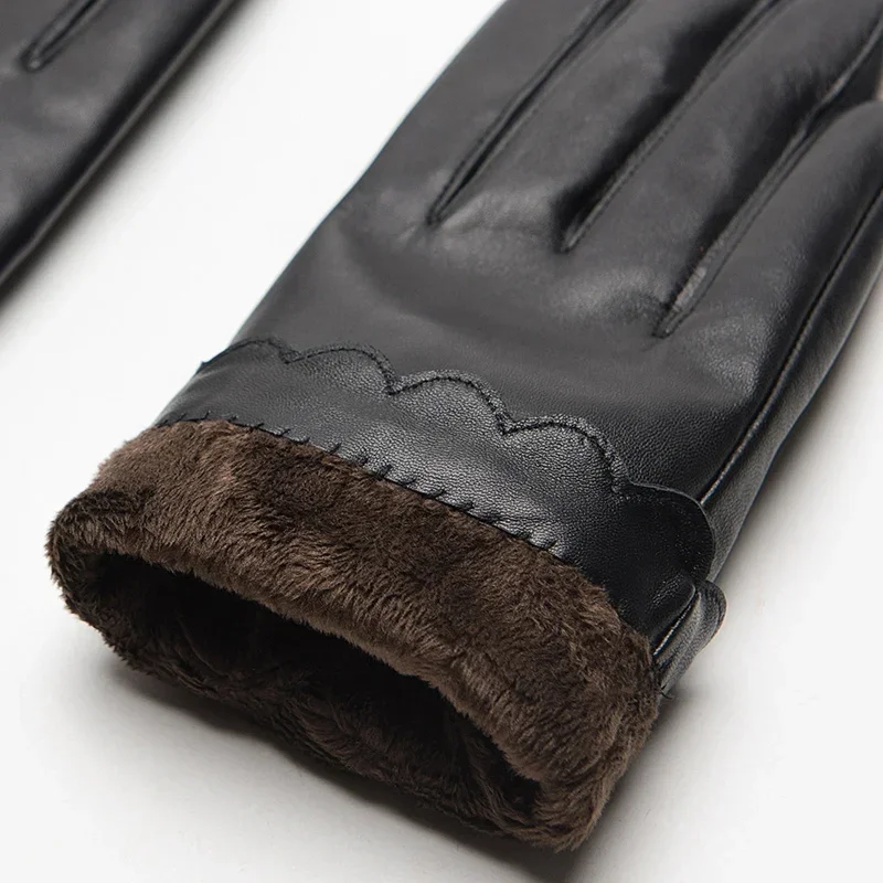 GOURS-Gants d\'hiver en cuir véritable pour femme, gants noirs en peau de mouton véritable, gants à écran tactile, doublés sourire, chauds, mode,