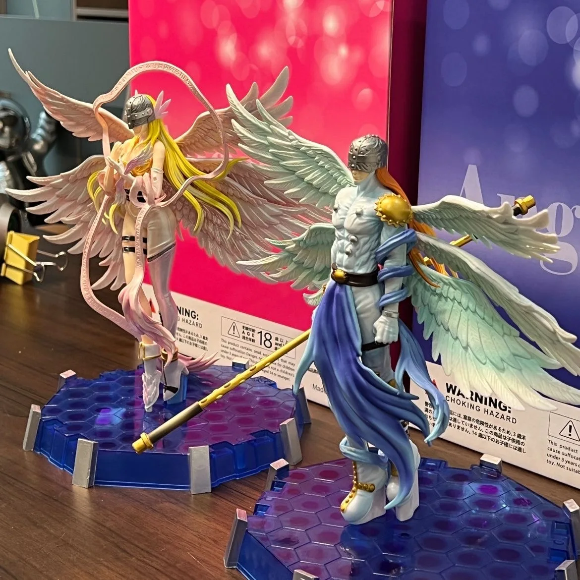 25cm Digimon Adventure Holy Angemon Anime Figure With Light Special Effects Figure Angemon Model Collect Decor Statue Toys Gifts