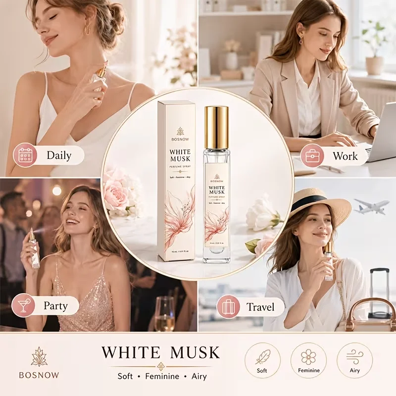 15ml Weißer Moschus Damen-Eau de Toilette, Kompakte Hochwertige Glas-Sprühflasche, Damenduft, Frisch und Rein, Nicht Süß, aber mit einem Leichten Duft, Geeignet für den täglichen Gebrauch, Arbeit, Fitness und Shopping, Auch Perfekt als Geschenk für einen besonderen Menschen im Urlaub. – Detail 4