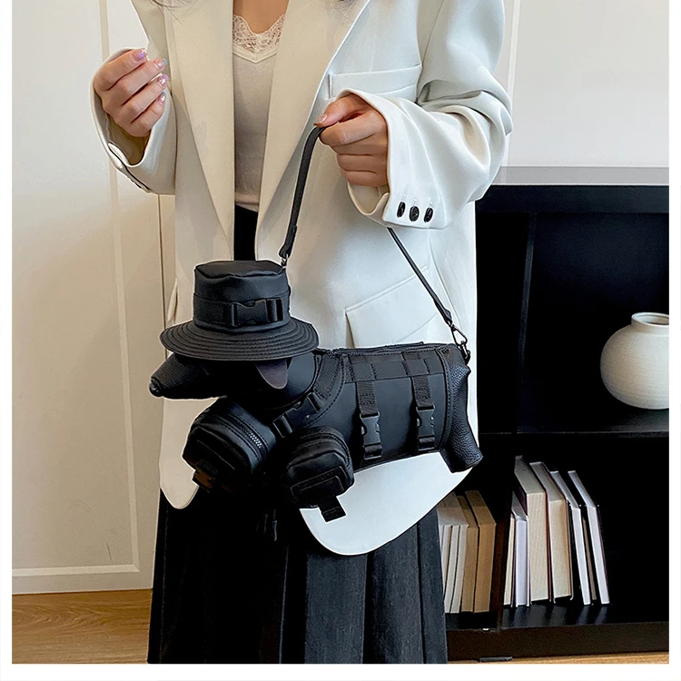 2026 Novelty 3D Dachshund Shaped Bag for Women with Mini Hat Buckle Design Cartoon Crossbody Streetwear Fashion Shoulder Purse