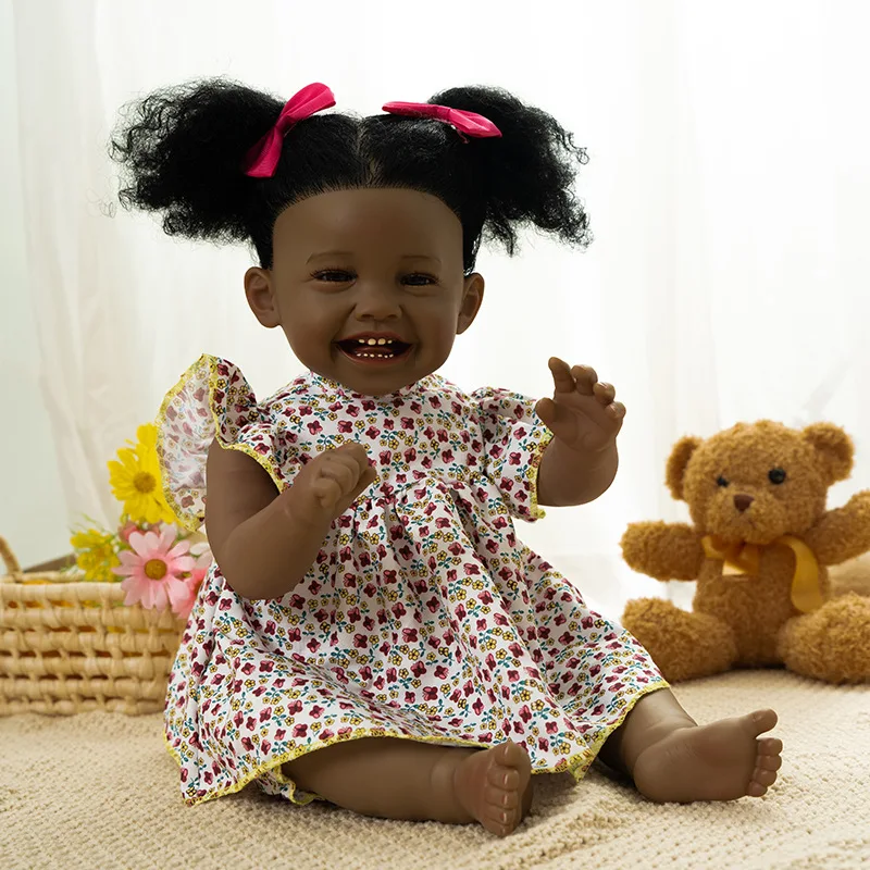 23.62inch Cute Reborn Doll Black Skin Cloth Body 60cm Mila Doll Handmade Soft Reborn Doll Toys for Women Birthday Gifts Kits Toy