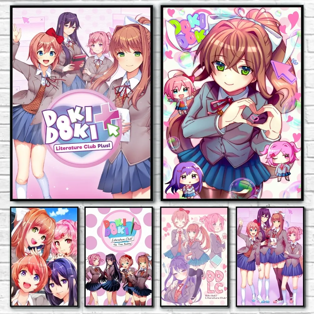 Game Doki D-Doki L-Literatuare Club Anime Poster Sticky Wall Art Printing Waterproof Home Living Bed Room Bar Aesthetic Decor