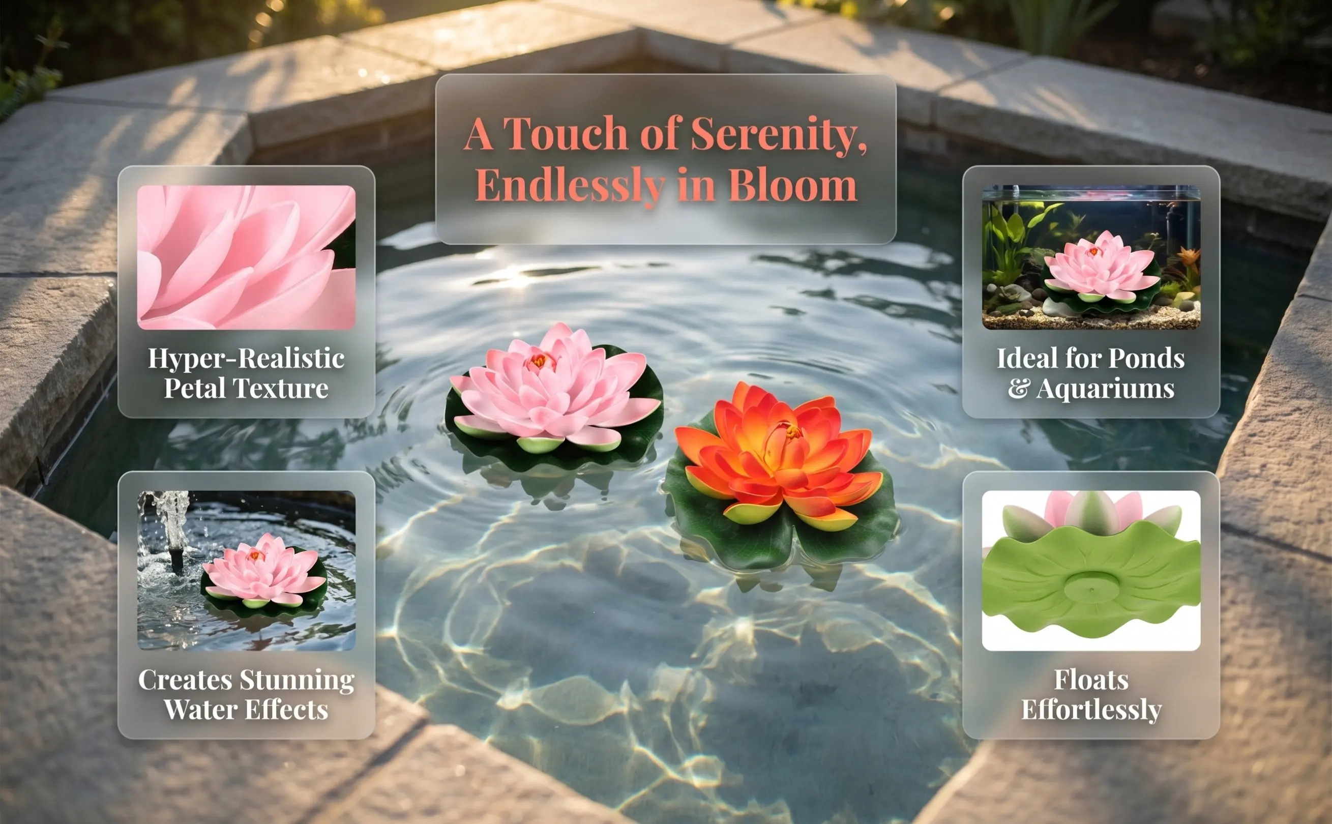 2Pcs Realistic Simulation Lotus Decor Premium Artificial Water Lily Set for Outdoor Pond Fountain Floating Display