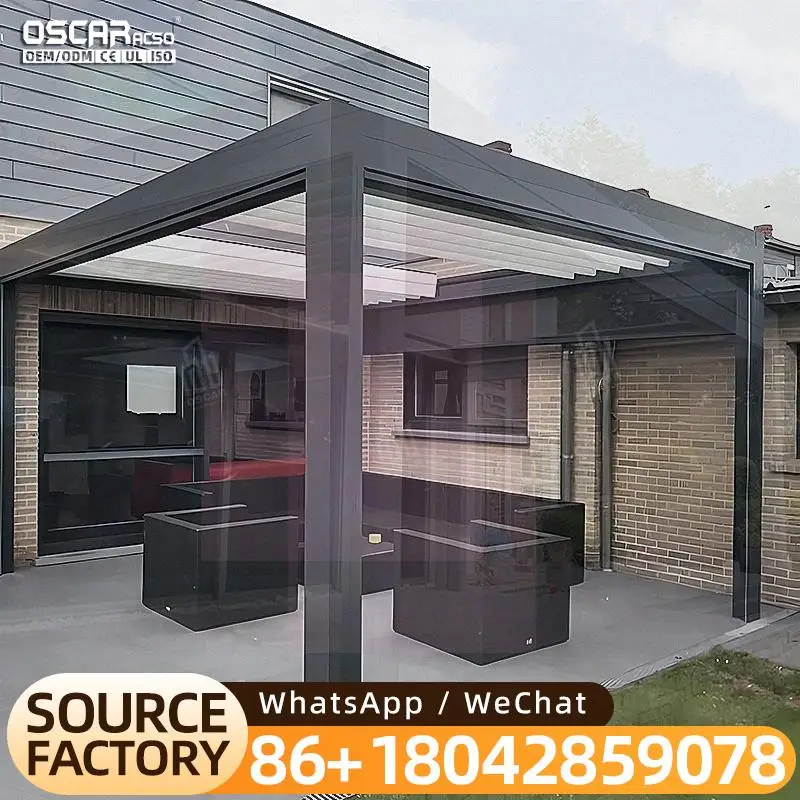 6x6m Motorized Aluminium Structure Adjustable Roof Waterproof Outdoor Shading in Anthracite for Garden Patio Backyard pergola