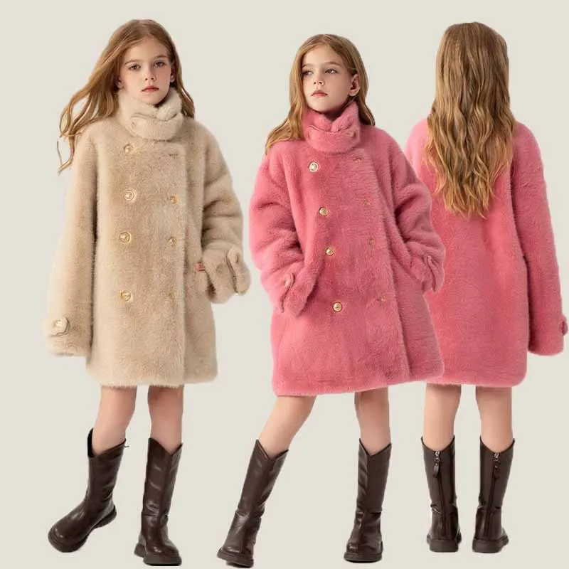

Girls Fur Coat Winter Thicken Jackets Children Warm Parker Kids Fashion Long Outwears Autumn Casual Sonwwears Teen Cotton Clothe
