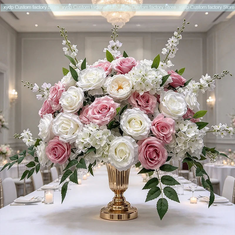 Künstliche rosa-weiße Rosen, Tischdekoration für Hochzeiten, Blumenkugel, Blumenarrangement, Blumen-Hintergrund für Hochzeiten, Party- und Empfangsdekoration. – Detail 3