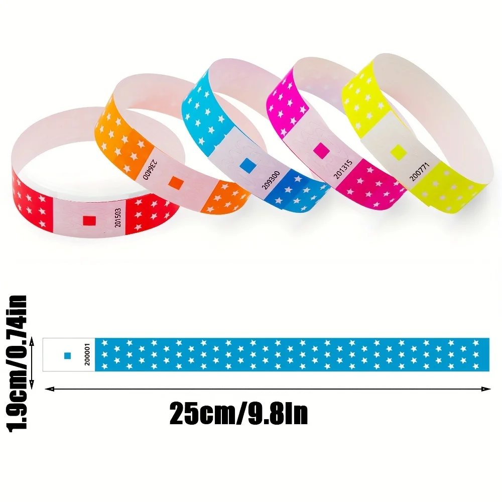 100/500pcs Fluorescent Paper Wristbands with 6-Digit Serial Numbers - Assorted Colors & Patterns for Concerts Christmas