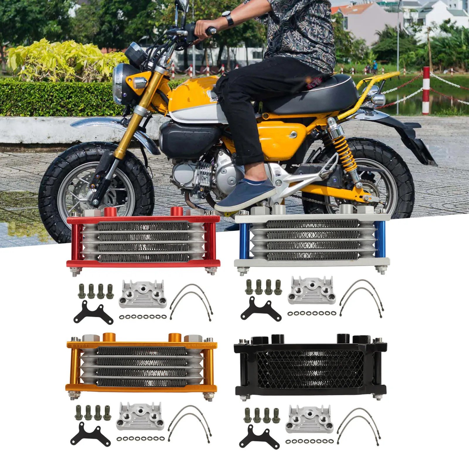 

17Pcs/Set Motorcycle Oil Cooler Radiator 4 Row Engine Oil Cooling Kit For Monkey 125cc-140cc/Loncin/zongshen Moto Oil Cooler