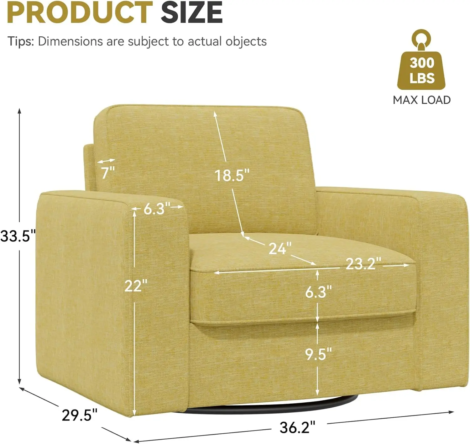 Swivel Accent Sofa Chair Set Of 2, 360 Degree Rotation Oversized Wingback Armchair Linen Fabric Single Thick Padding Soft