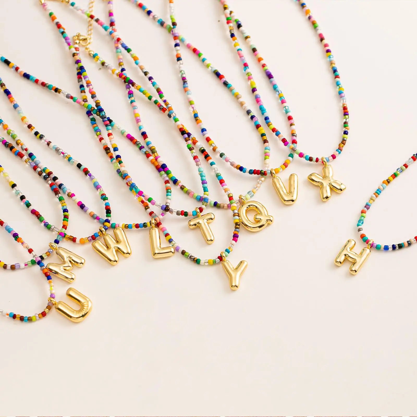 3D Bubble Letter Colored Rice Bead Necklace Personalized Customized 26 Letters Pendant Women Jewelry Necklace For Yourself Gift