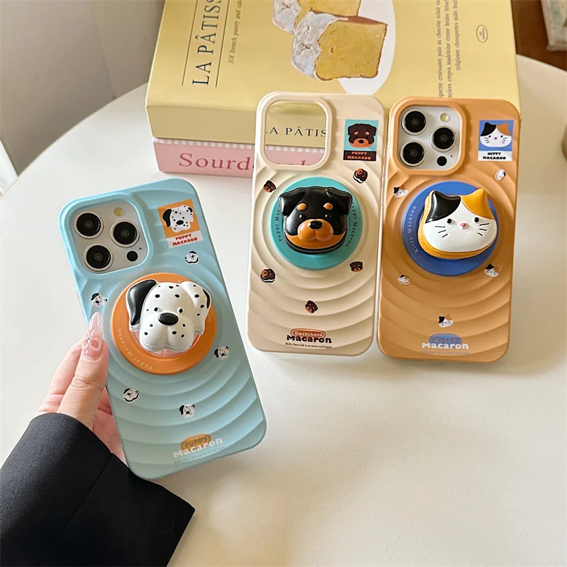

Korean Cute Cat Magnetic Stand Phone Case For iPhone 16 Pro 15 12 14 13 Pro Max Cover with Magsafe Holder Shockproof Cases 15Pro