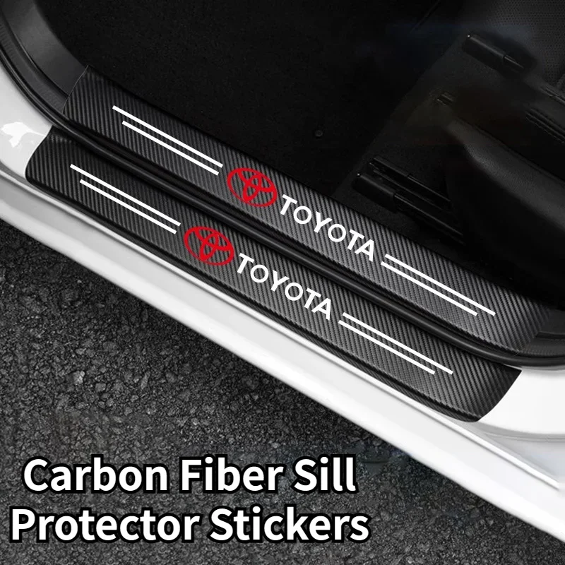 Car Logo Door Carbon Fiber Sill Protector Stickers For Toyota Yaris Corolla Auris Rav4 landCruiser vios LEVIN camry prado C-HR