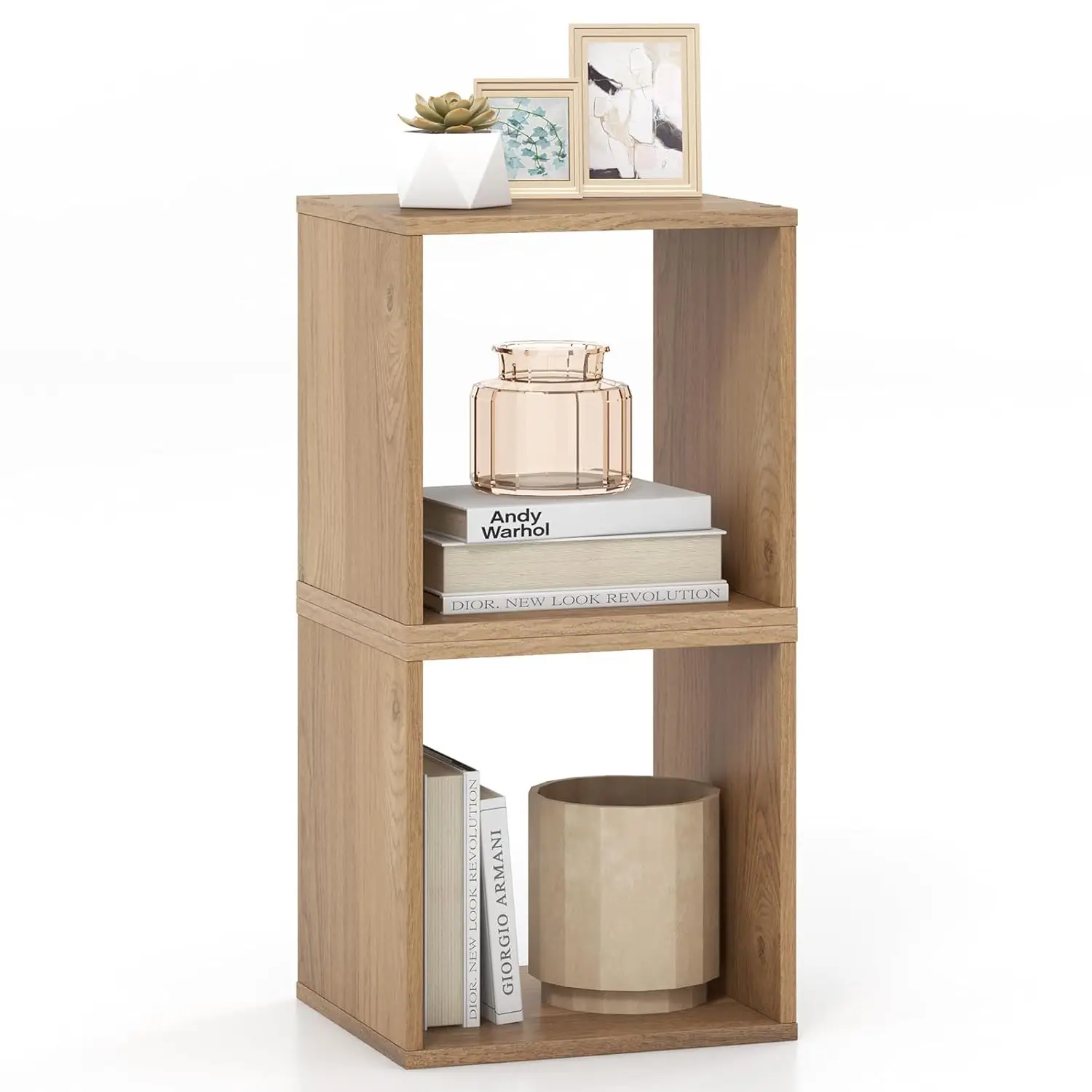 

Stackable 2 Cube Storage Organizer Freestanding Cubby Anti-toppling 2-Tier Shelf Living Room Bedroom 1 Unit Natural, Customized