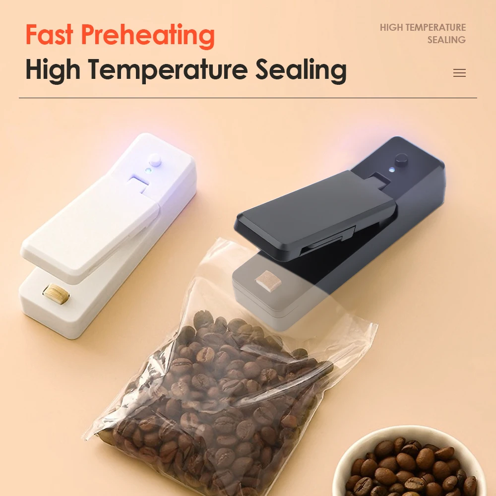 Heat Sealer USB Rechargtable Mini Sealing Machine Storage Bag Clip Mini Sealing Machine Sticker Seal for Food Snack Kitchen Gadg