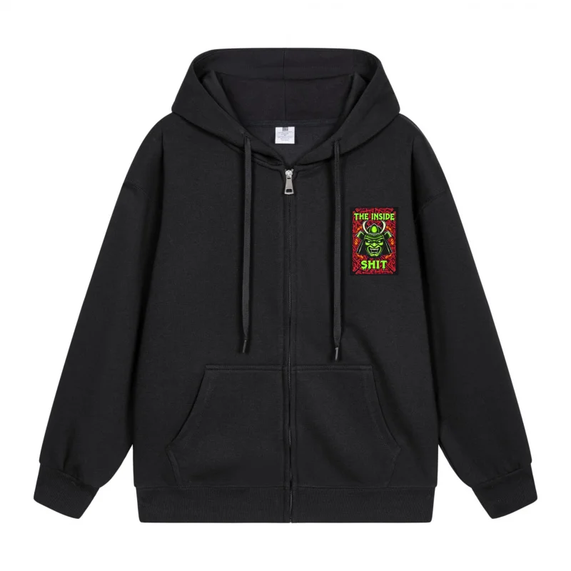 

Men's Zip-Up Hoodie Green Monster With Red Background New Style Casual Couples’ Style Casual and Loose