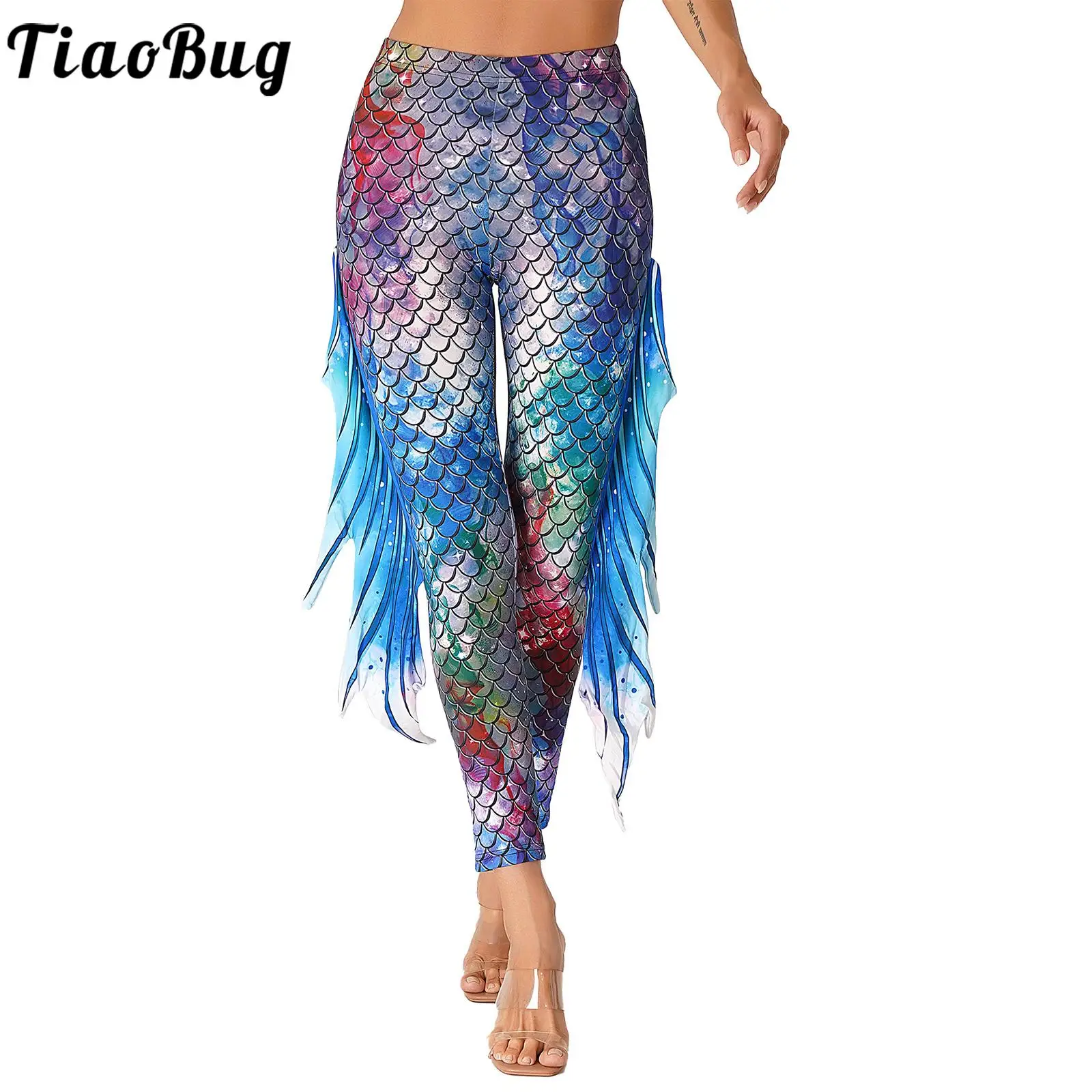 

Women's Halloween Costume 3D Print Mermaid Leggings Fish Scale Compression Pants Mermaid Cosplay Trousers for Yoga Pole Dance