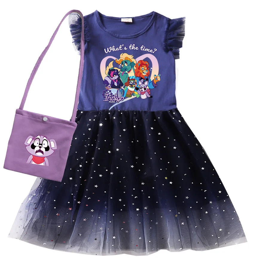 Neue Indigo Park Kinder Kleid für Mädchen Sommer Cartoon Kleidung ärmellose Mesh Prinzessin Kleider Baby Blume Geburtstags feier Vestidos