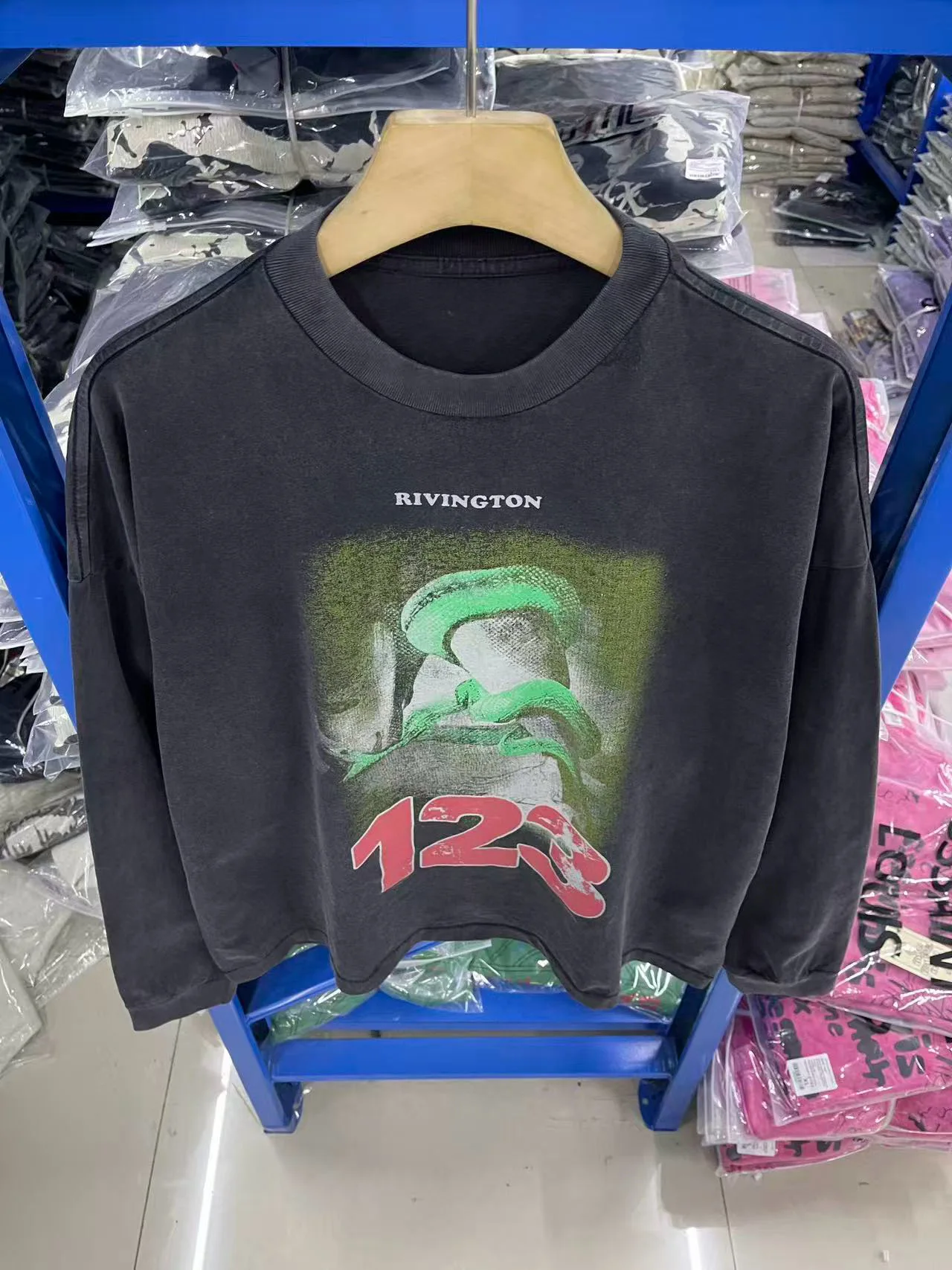 

Rivington Roi Rebis Long Sve round Ne T-irt Vintage Waed Print Cotton Polyester Casual ex Sweatirt