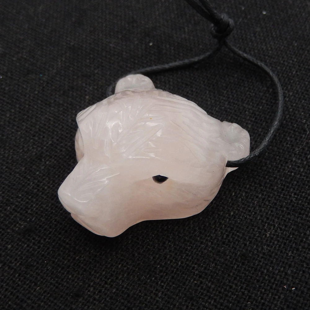 Natural Pink Quartz Hand-Carved Bear Heads Pendant,Fashion Jewelry For Women Beads Jewelry Gemstone Birthday Gift
