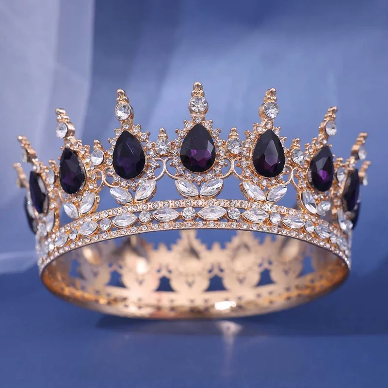 Bridal European Princess Tiara Round Baroque Pageant Crowns Crystal Full Crown King TiarWedding Crown Hair Dress Accessories image 5