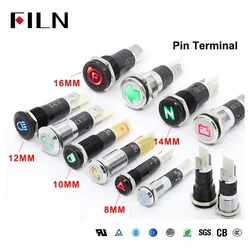 FILN 8/10/12/14/16mm Symbol Metal LED Indicator light 2-Pin 12V 24V Black shell Indicator Lamp Car Dashboard pilot Lights
