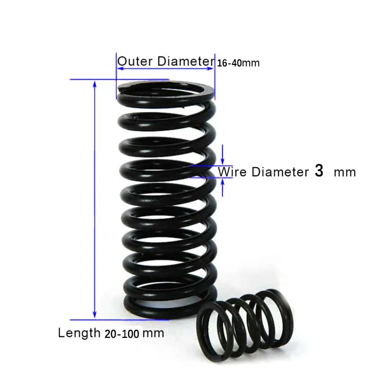 Molle di compressione a molla a pressione compressa in acciaio per molle nere tensione espandibile filo a molla Dia 3mm L 20-100mm OD 16-40mm