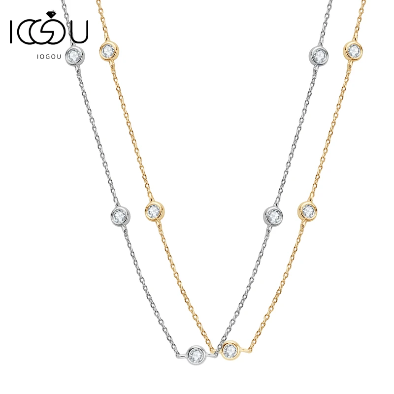 

IOGOU 925 Sterling Silver Choker 2.5mm/4mm D Color Bezel Round Moissanite 14k Gold Plated Necklace Women Certified Jewelry Gifts