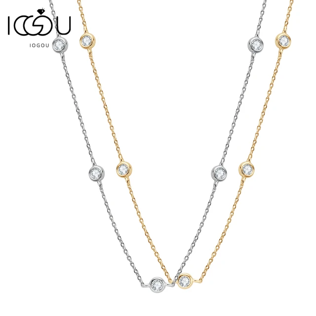 IOGOU 925 Sterling Silver Choker 2.5mm/4mm D Color Bezel Round Moissanite 14k Gold Plated Naszyjnik dla kobiet Certyfikowane prezenty jubilerskie
