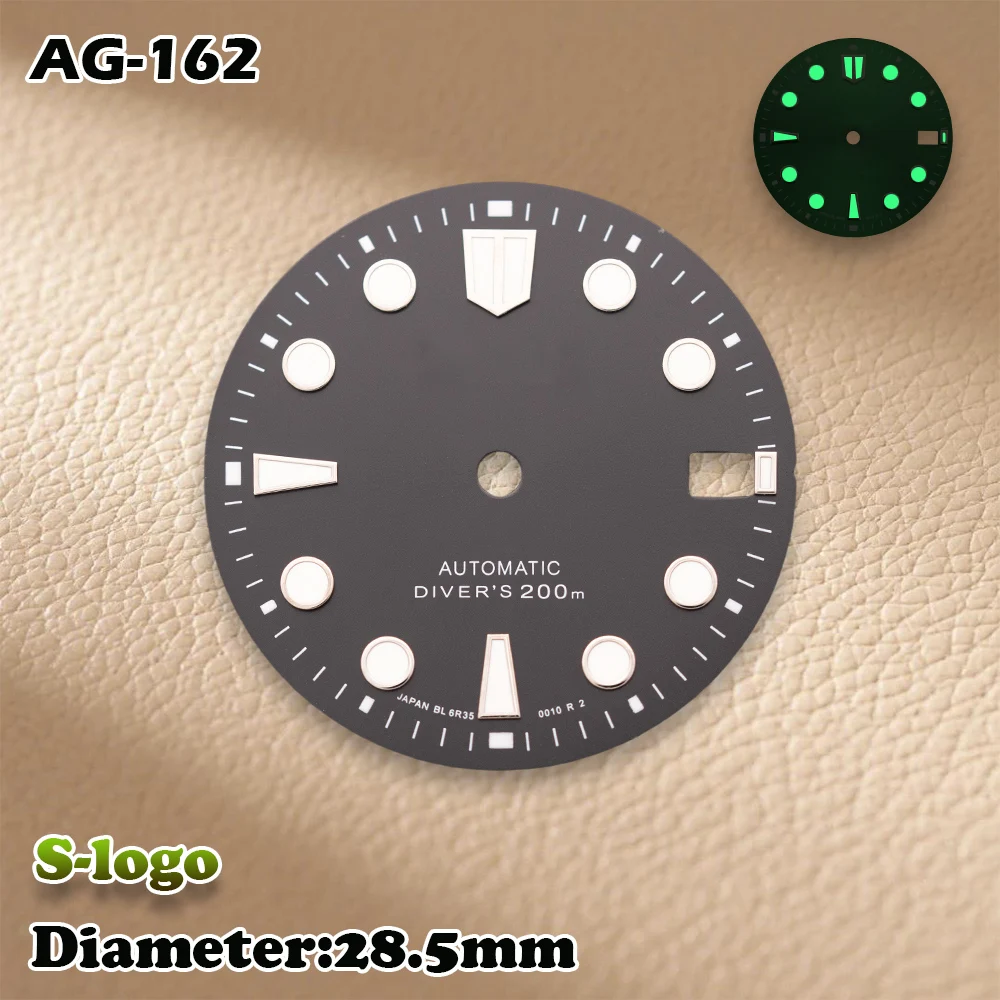 S Logo 28.5mm Sunburst Diver's Dial NH35/NH36/4R Movements C3 Green Luminous Watch Modification Accessories repair Parts