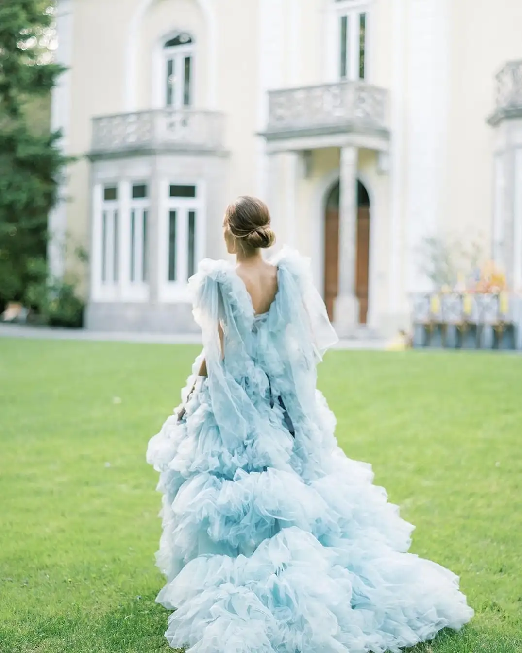 Pretty Blue Fluffy Tiered Tulle Bridal Dresses Lace Up Ruffles Tulle Womren Dresses To Party Puffy Tulle Prom Gowns